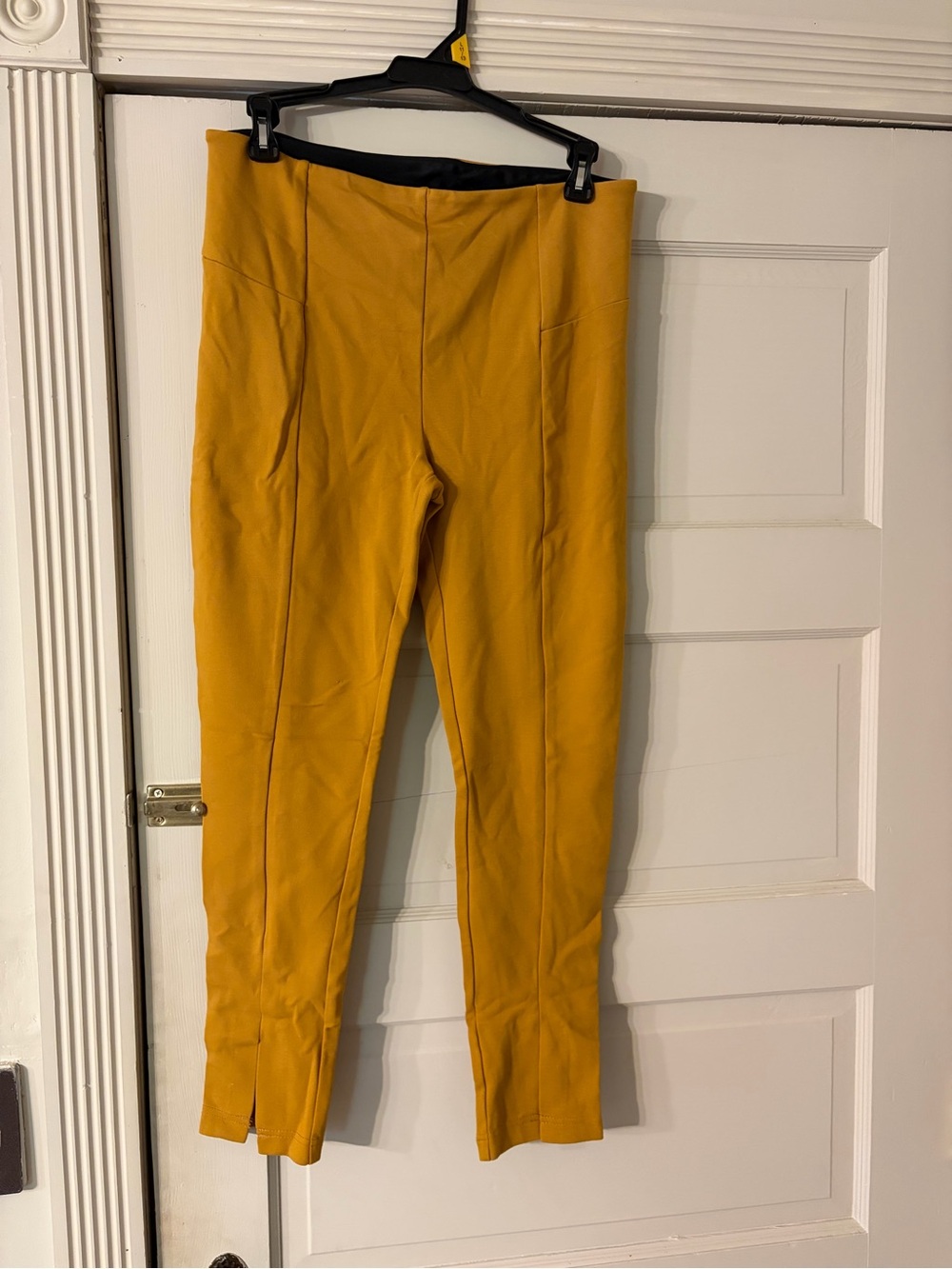 Women's Mustard Stretch Ponte Leggings with Ankle Slits